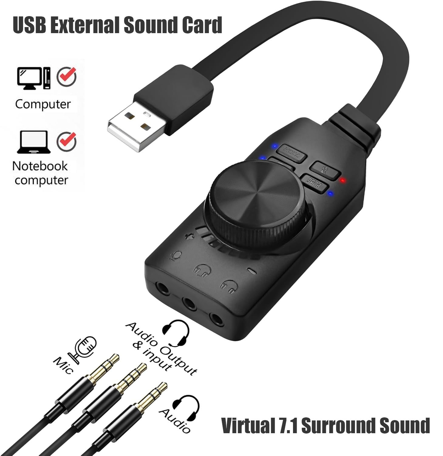 Gaming Headset 7.1 - بطاقة صوت USB افتراضية بتقنية الصوت